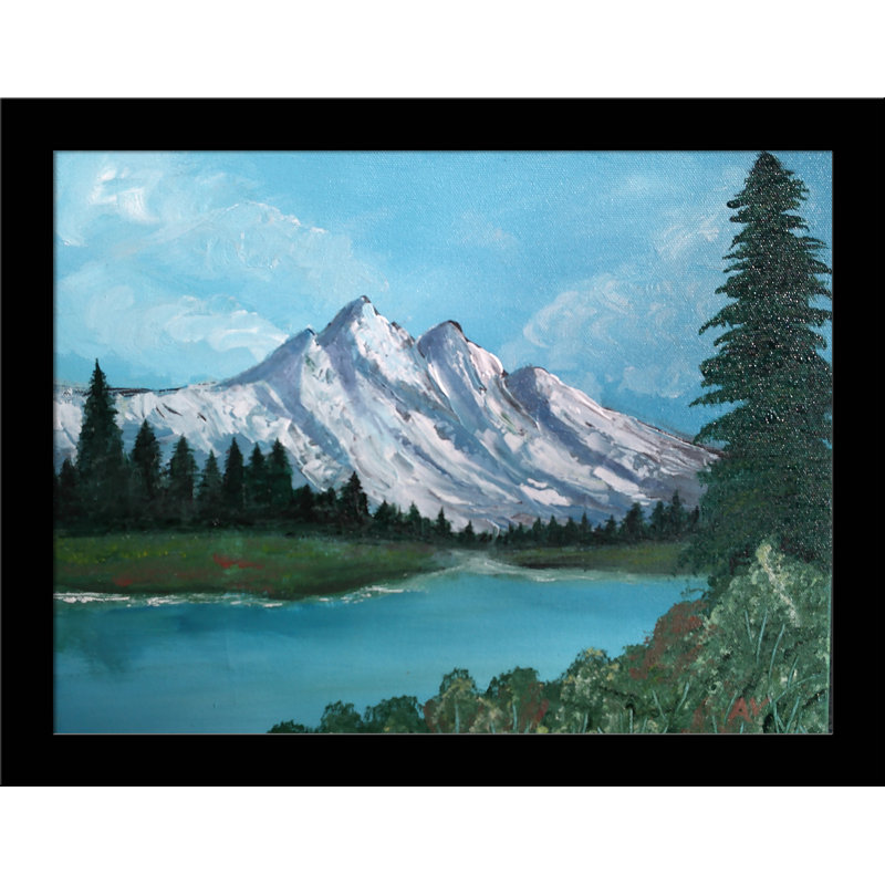 «Mountain Stream» par Amy Valiante - reproduction d'art, H 27 po x l 21 po x P 2 po, Papier encadré noir, Pas de tapis