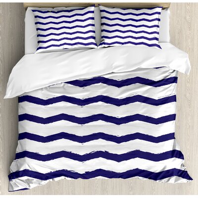 Chevron Twisty Pattern in Nautical Style Tones Ocean Sea Life Cottage House Design Duvet Cover Set -  Ambesonne, nev_33429_king
