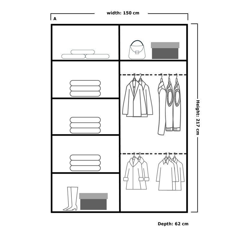 Modern Sliding Door Wardrobe with Mirrored Glass Finish – Multiple Sizes (120cm, 150cm, 180cm, 203cm), Grey