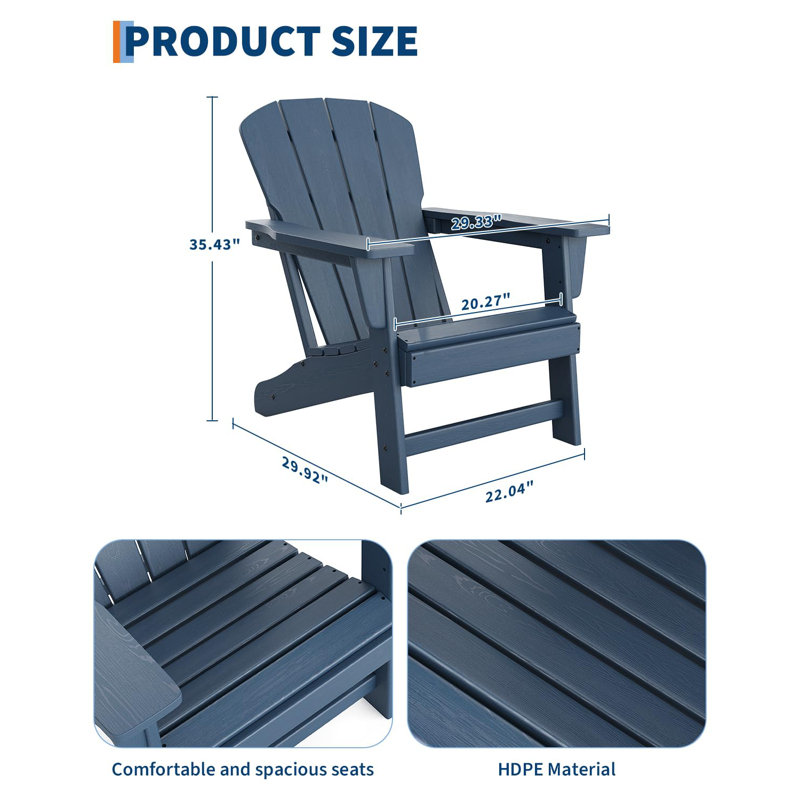 Modern HDPE Plastic Adirondack Chair Set of 2 - Oversize 380LB Poly Lumber Weather Resistant Firepit Chair - Outdoor Patio Chairs with Wooden Textured for Deck, Pool, Porch