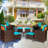 Khotare 8 - Person Acacia Wicker Patio Dining Set with Square Table , Cushions Included-1877619522