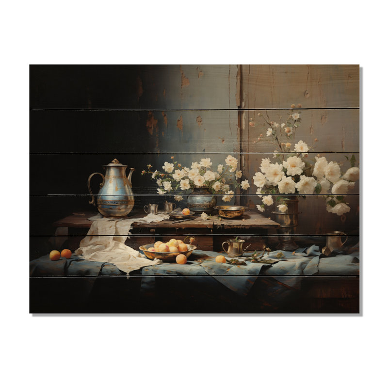 Nature morte sérénité florale III sur bois, H 24 po x l 32 po x P 0,78 po