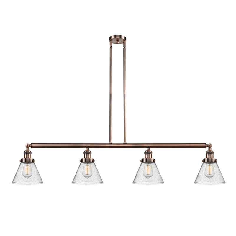 Lemieux 4 - Light Kitchen Island Pendant, 10" H x 52.38" W x 7.75" D, Seedy, Antique Brass