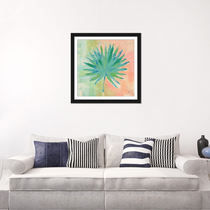 « beach cove leaves ii », reproduction d’impression sur toile, H 16 po x l 16 po x P 1 po, Papier d'art encadré noir, Blanc