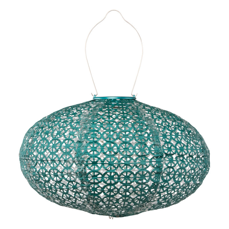 Emerald Green 14" Vintage Solar Powered Outdoor Lantern