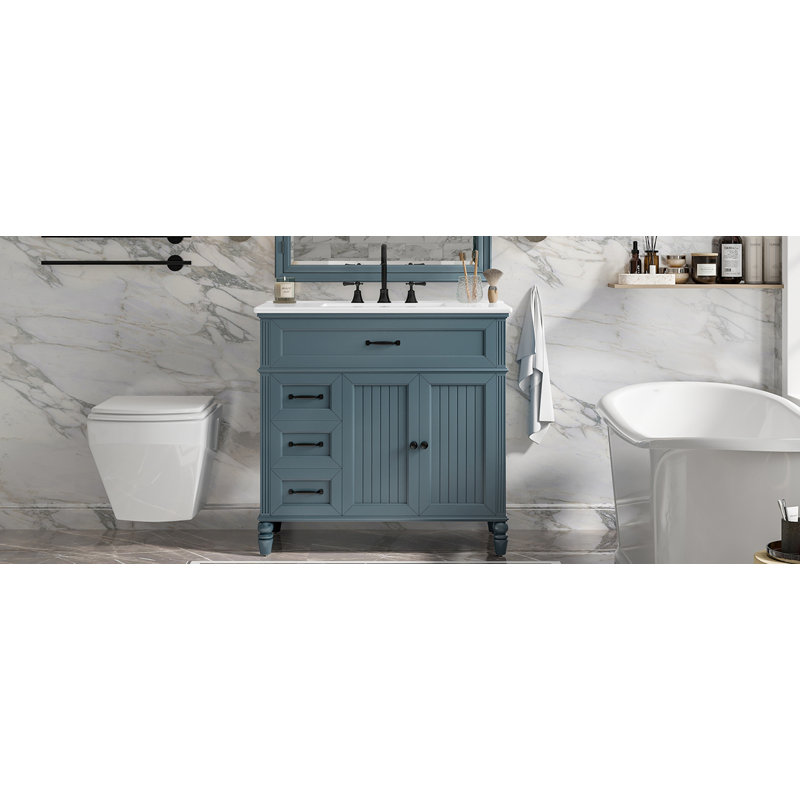 Meuble-lavabo avec tiroirs Dancy, Bleu / Noir