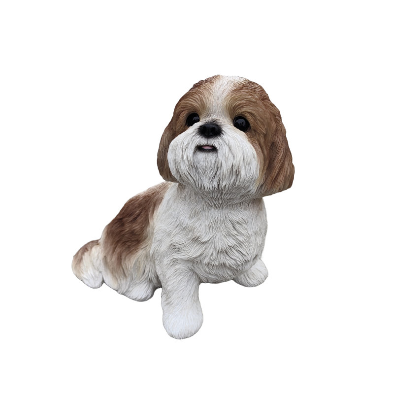 Shih Tzu Harmony: élégante figurine en polyrésine, Brun / blanc