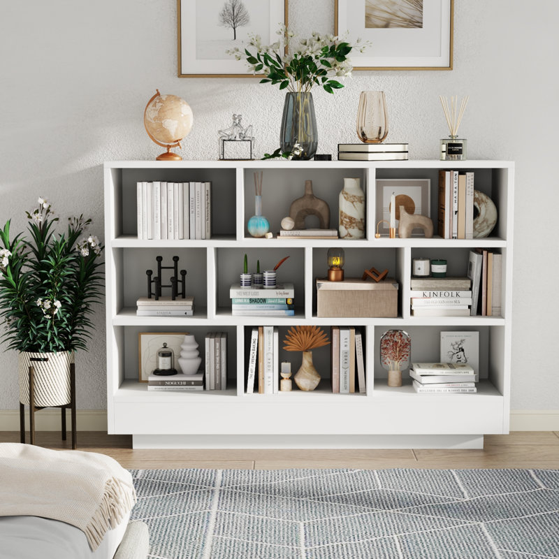Bianco Floating Bookcase, 10 Cube Bookcase with LED Light