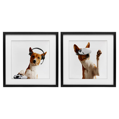 Video Game Dogs with VR 2pc Framed Print Under Glass Set, design by CAD Designs