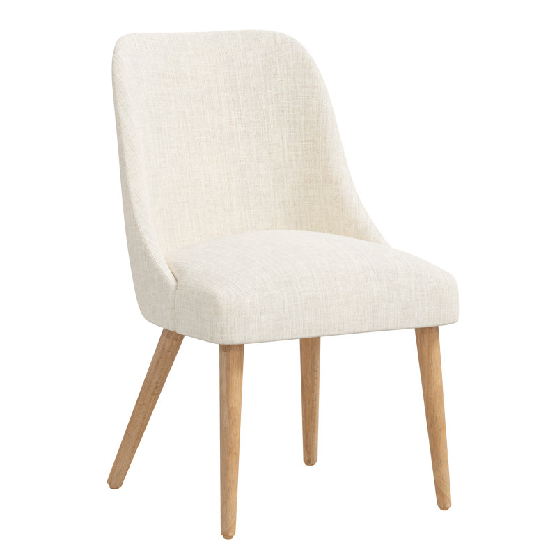 Chaise en bois massif Lozelle, Bois naturel, Lin classique talc
