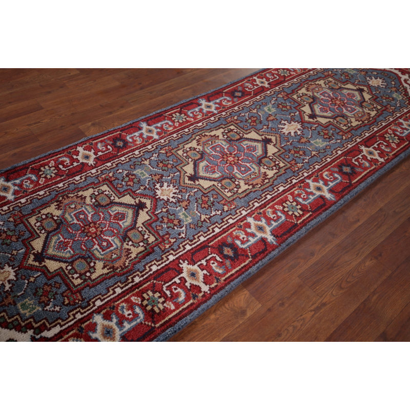 Tapis de couloir oriental bleu Kazak