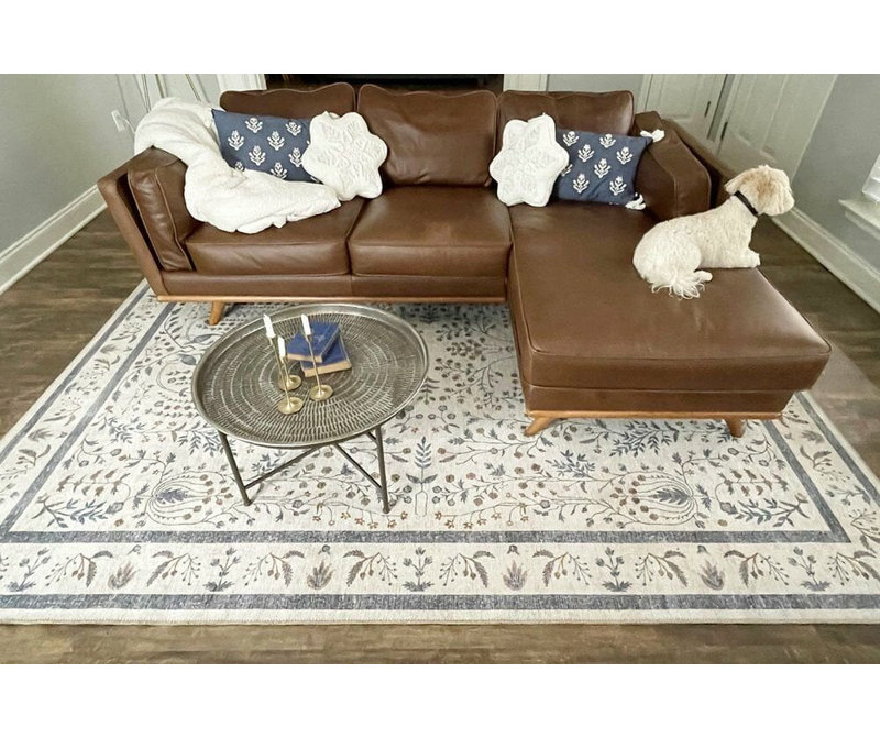 Beige-Terracotta Coloured Floral Border Pattern RF Woven Base Digital Print Rug, Rectangle 2'7" x 4'11"