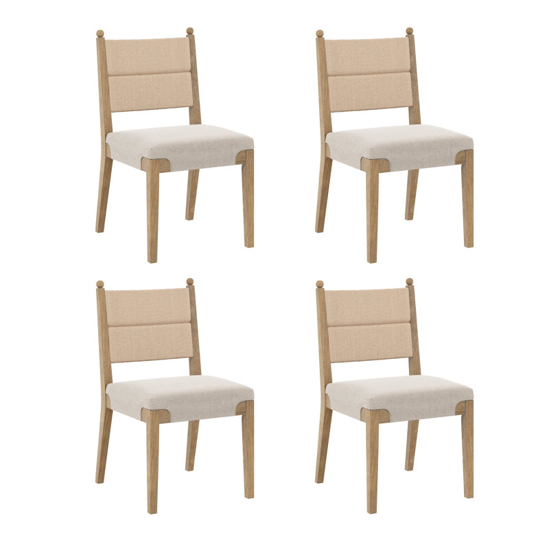 Ensemble de 4 chaises de salle à manger brun foncé avec dossier en jonc de mer, siège en lin et pieds en bois massif., 4