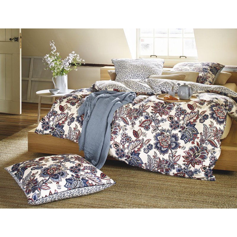 Cotton Reversible Modern Contemporary Duvet Cover Set, Double Duvet Cover + 2 Pillowcases (80 x 90), Blue