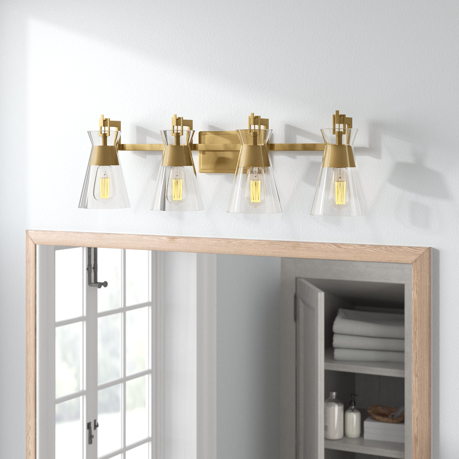 Kesia Bath Sconce, Brass, 9.5" H x 32" W x 32" D, 4 Lights