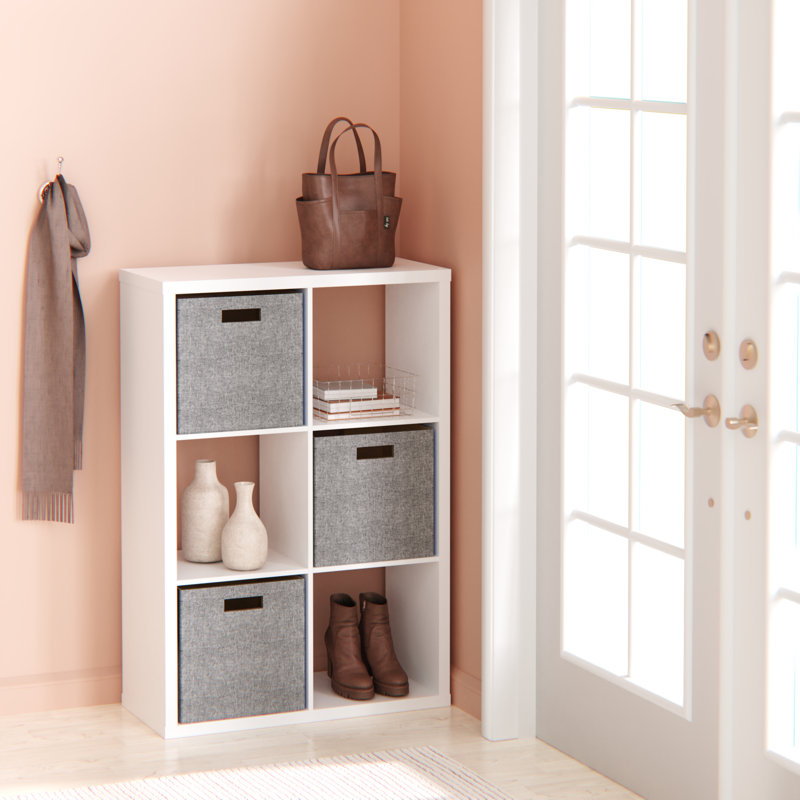 Bibliothèque décorative à 6 cubes avec bacs en tissu, Gris