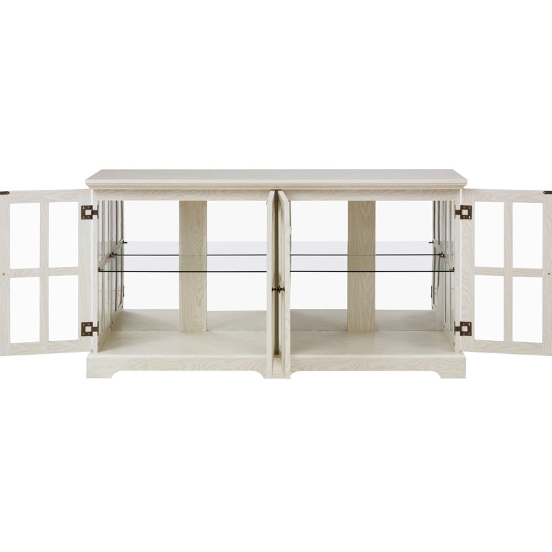 Armoire chic pour objets de collection blanc antique avec tablettes réglables en verre et rangement rétro élégant