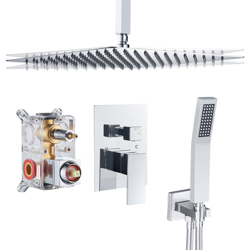 Système de douche à haute pression 12 po avec fixation brute au plafond, Chrome