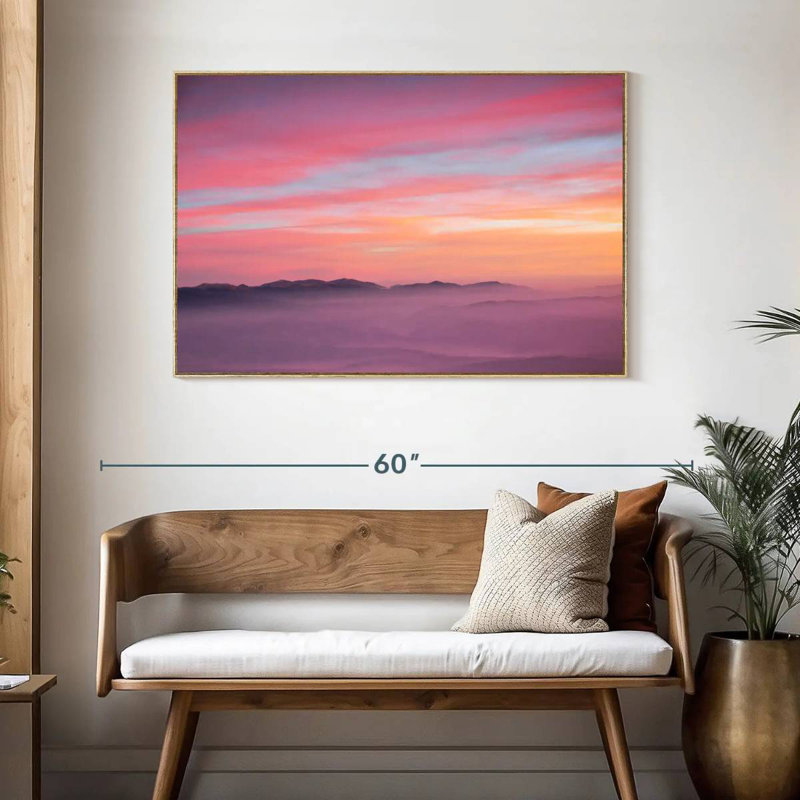 Lever de soleil rose, Cadre flottant en bois naturel, 46 po x 31 po