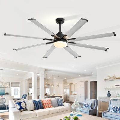 Grands ventilateurs de plafond modernes de 72 po avec lumières à DEL et télécommande pour l'intérieur / l'extérieur, moteur à courant continu silencieux, 8 pales en aluminium, 6 vitesses, tiges de 7 po / 24 po