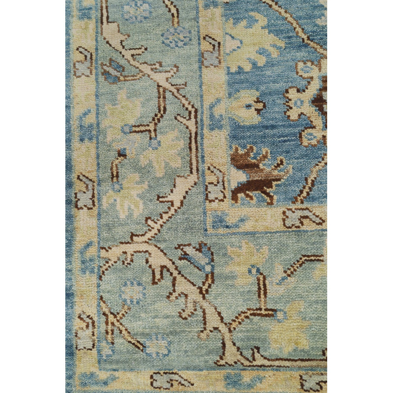 Tapis rectangulaire unique de 9 pi 9 po x 11 pi 11 po bleu