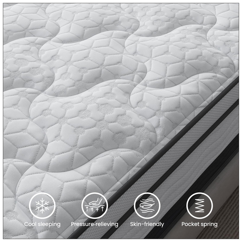 Matelas hybride 12 po dans une boîte, mousse viscoélastique imprégnée de gel rafraîchissant et matelas à ressorts ensachés, mi-ferme, 76 po x 80 po