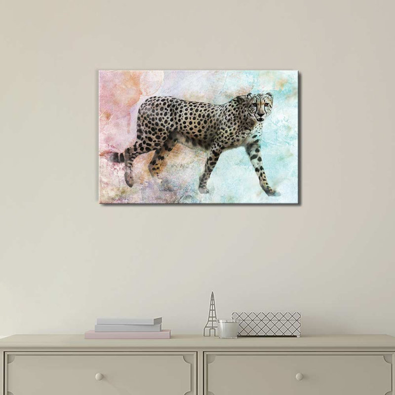 Animals " WaterColored Leaopard On A Vintage ", 16" H x 24" W x 1.5" D