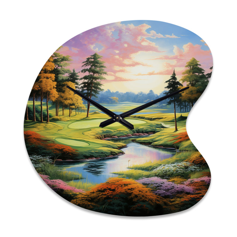 Golf «Enchanted Greens» - Horloges modernes en métal de forme irrégulière, horloge murale asymétrique, Grand