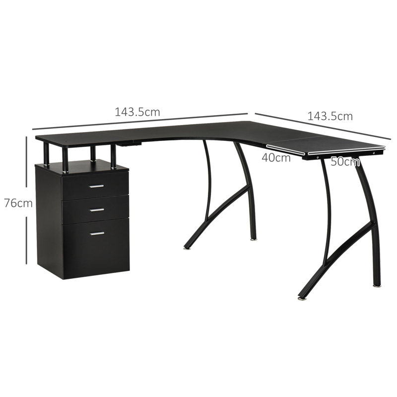 L-Shaped Metal Base Computer Desk, Black