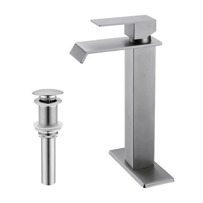 Waterfall Spout Bathroom Sink Faucet with Single-Handle and Pop-Up Drain Assembly