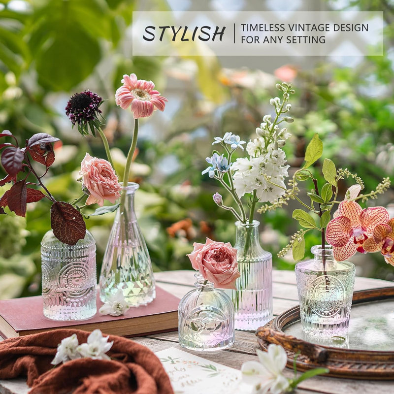 Ensemble de 5 vases à fleurs en verre, Transparent