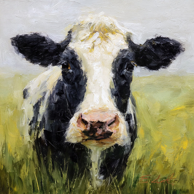 «Curious Cow», art mural sur toile tendue, H 20 po x l 20 po