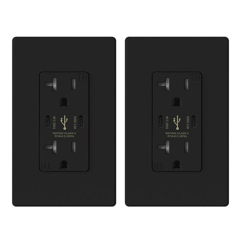 20 Tamper Resistant Decorator Outlet with USB Port, Black