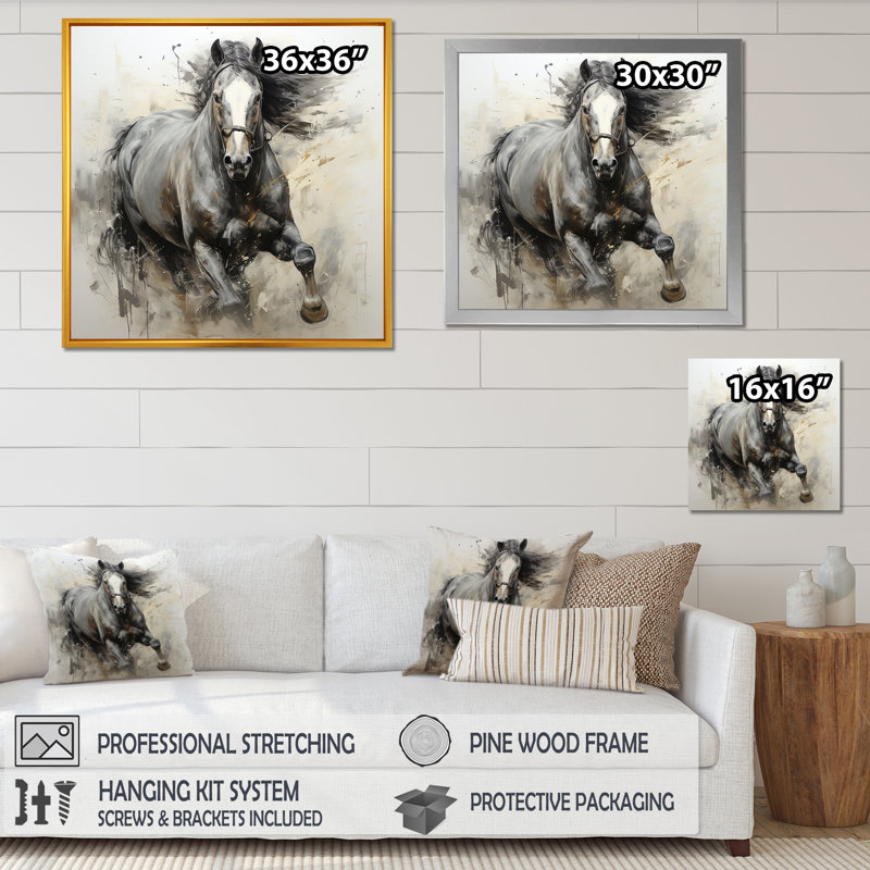 «Hooves in Harmony Horse III», reproduction sur toile, Cadre doré simple, H 36 po x l 36 po x P 1,5 po