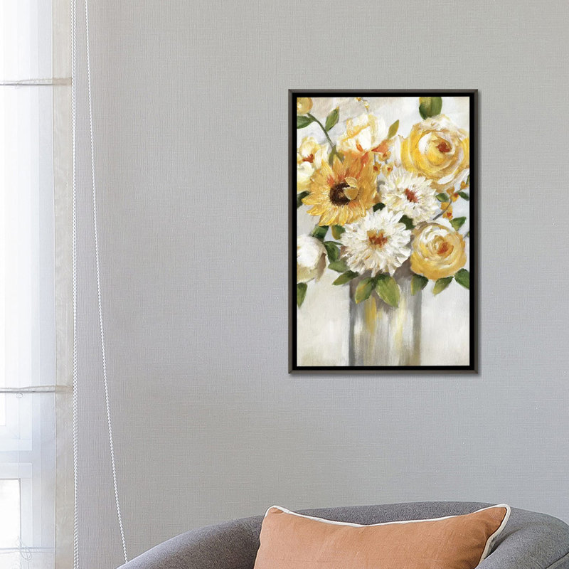 «Sunshine Bouquet» par Nan - impression, Cadre rustique foncé, H 26 po x l 18 po x 1,5 po