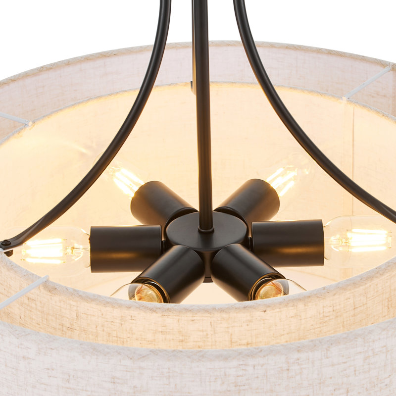  6-Light Modern Drum Golden Chandelier with Linen Shade, Gold