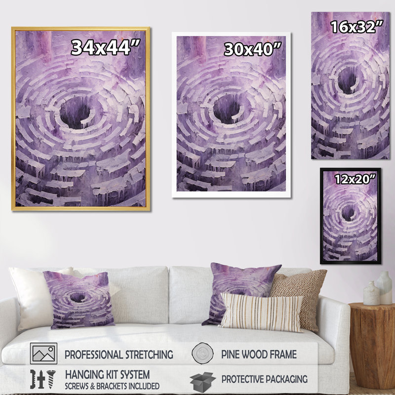 Lyrical Labyrinth Purple Dream - Abstract Spirals, impression sur toile_106105, H 32 po x l 24 po x P 1 po, Cadre photo noir