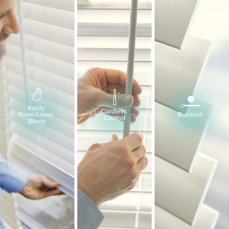 Cordless 2" Inch Faux Wood Blinds with Valance - Horizontal Venetian Blinds - Light Filtering and Room Darkening, 72"W x 60"L