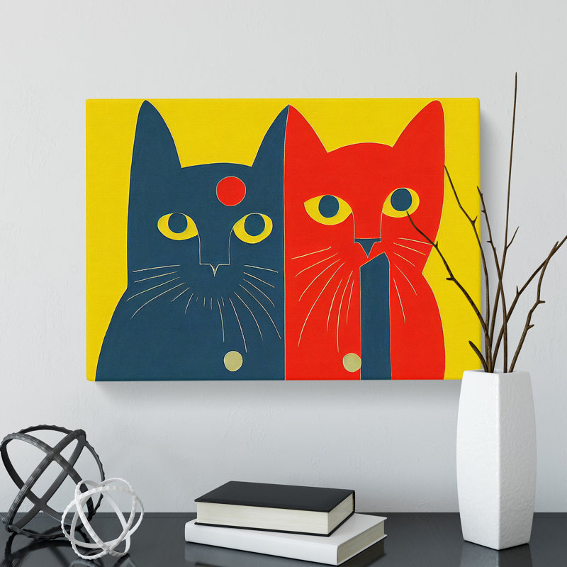 Two Abstract Cats Vol.2 - Wrapped Canvas, 35cm H x 50cm W x 3cm D