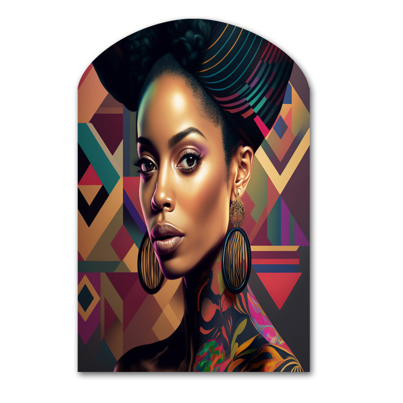 Burnet coloré Hip Hop Street Art I - art mural asymétrique en forme d'arche afro-américaine, H 43 po x l 33 po