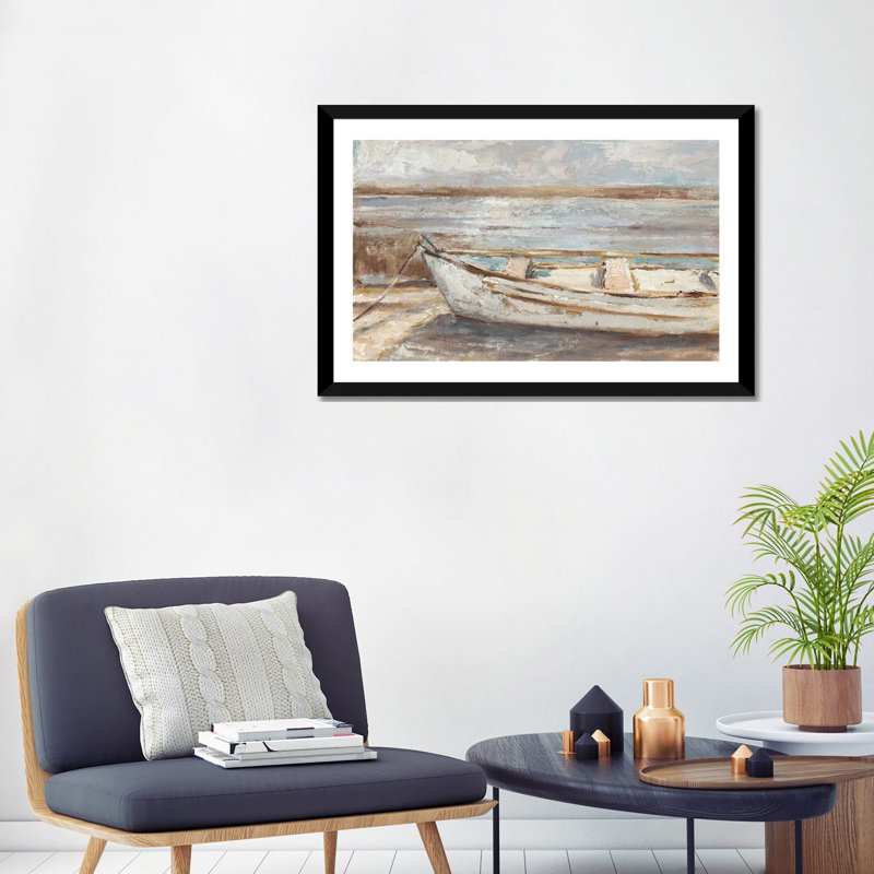 «Weathered Row bateau II» par Ethan Harper - reproduction d'art, H 24 po x l 32 po x P 1 po, Papier encadré noir, Blanc