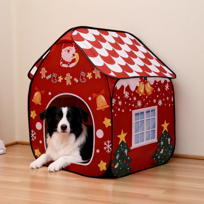 Niche d'intérieur pliable pour chien avec abri de Noël pliable, idéale pour le salon et la chambre à coucher