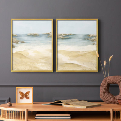 «Tranquil Beach I», reproduction encadrée de qualité supérieure - prête à être accrochée - aucun clou requis - aucun clou requis