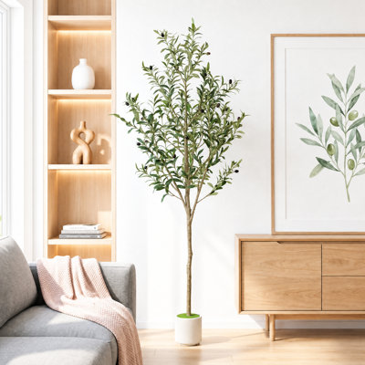 Faux olivier 6 pi en pot de fleurs blanc, plante artificielle pour la maison et le bureau