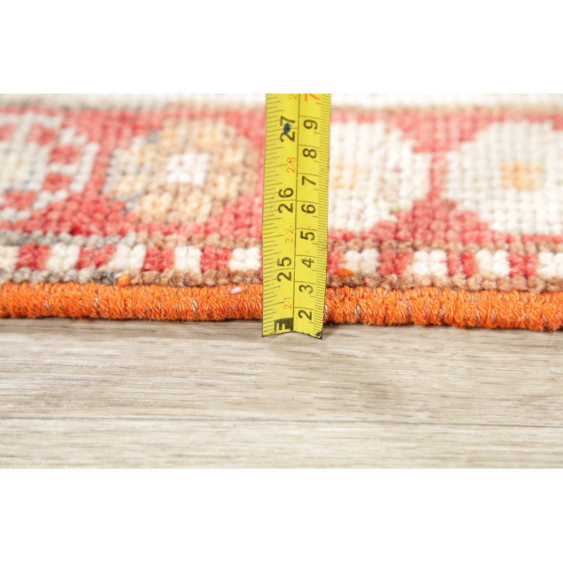 Tapis de la surface en laine rouge/orange 2 pi 10 po x 13" one-of-kind main-noué la Hartste