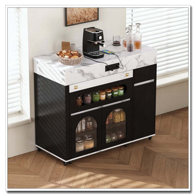 Extendable Dining Table with Extra-Long Folding Top, Rolling Kitchen Island with Drawers, Power Outlet and Brake lock, Storage Cabinet