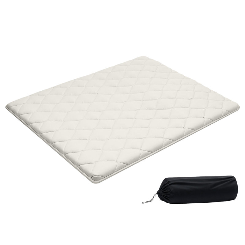Japanese Tatami Mat, Queen Size Foldable Japanese Tatami Mattress, Futon Mattress with Storage Bag & Fastener, 9-Layer Floor Mat for Sleeping, Dormitory, Meditation, Yoga, 80 x 60 x 2.5 in, White