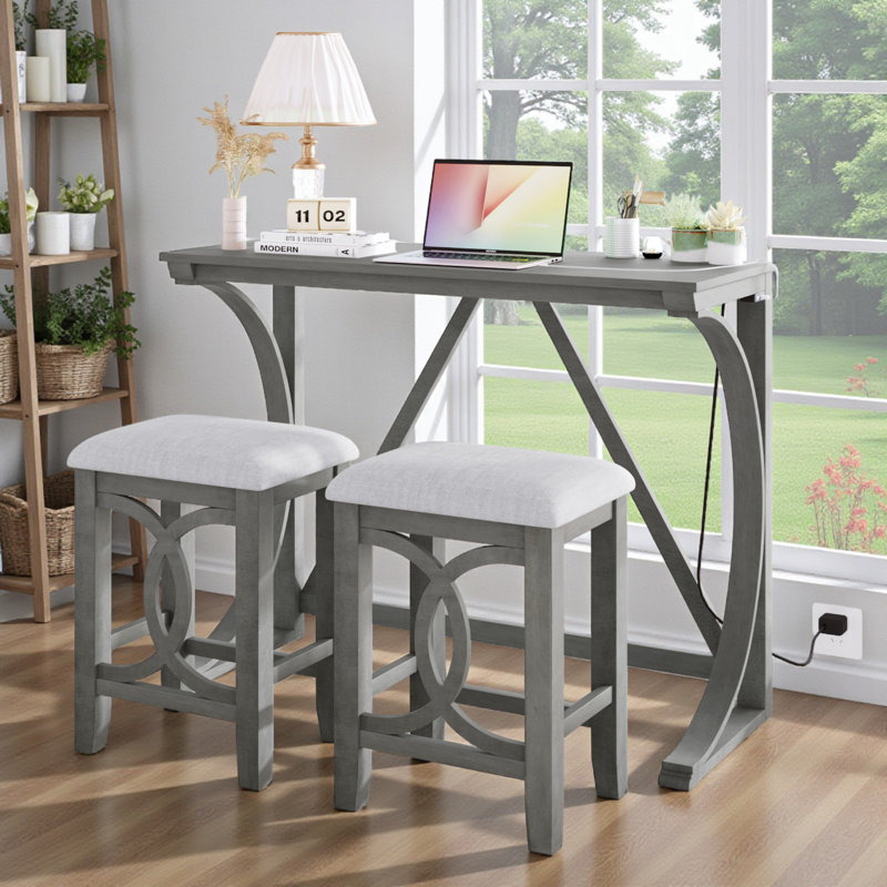 Ensemble de table de salle à manger à hauteur de comptoir 3 pièces avec port USB et tabourets Ashbury Farmhouse, ensemble de table de cuisine, ensemble de salle à manger, ensemble de table à manger