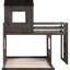 Lit superposé gris antique avec maisonnette et lit simple au-dessus de pleine grandeur, construction en bois massif pour garde-corps en bois, loft, pin