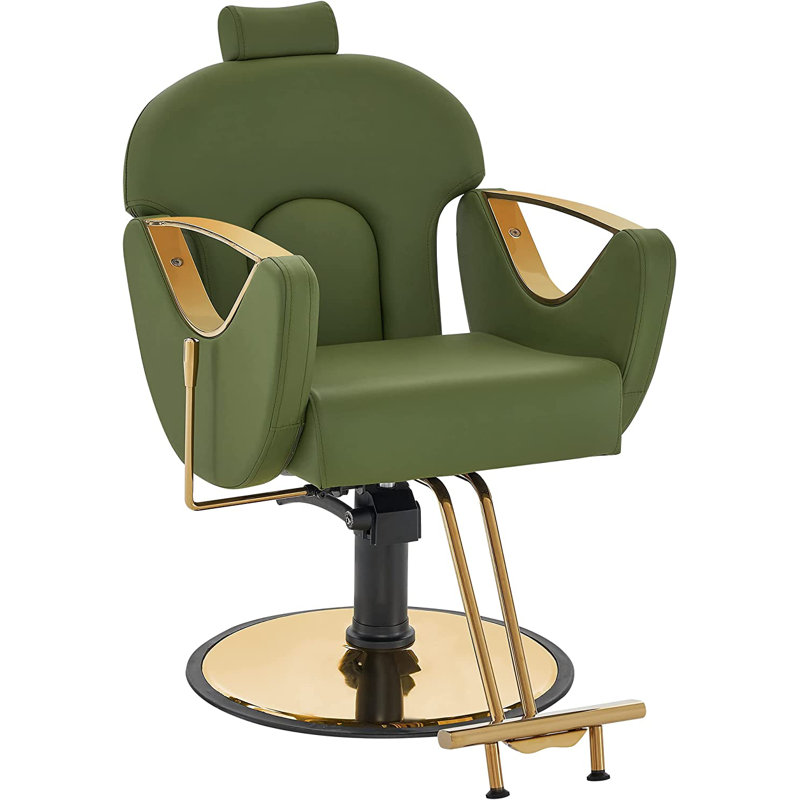 Fauteuil de coiffeur inclinable ergonomique Iyhana avec pompe hydraulique de 25,8 po de largeur, Similicuir vert
